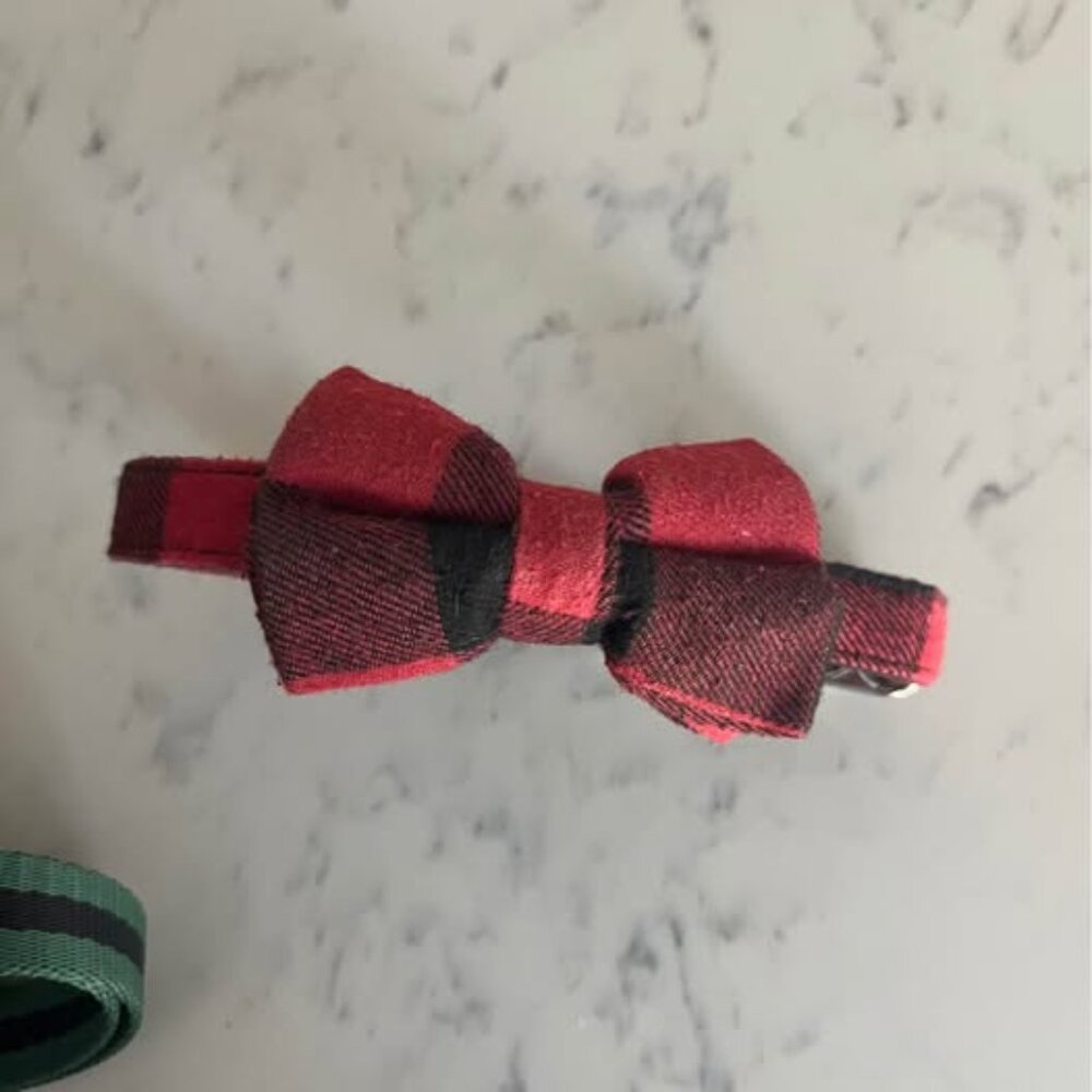 Red Bow Buffalo Plaid Dog Collar